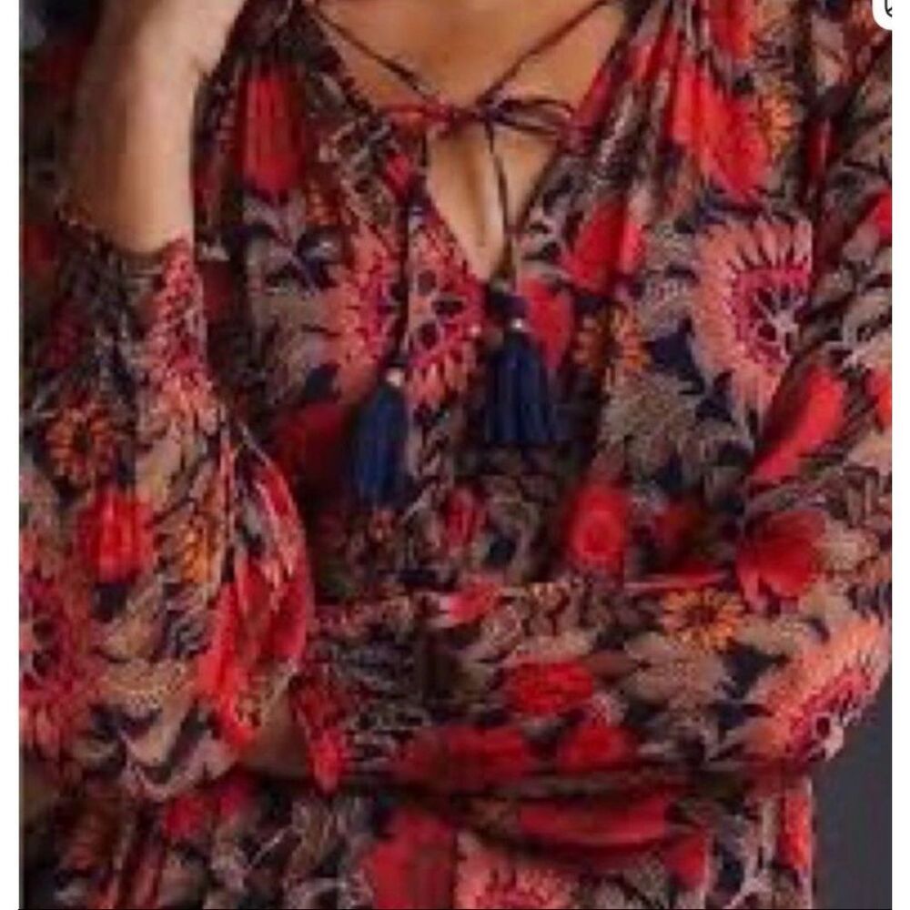 New Anthropologie women's medium Marais floral print chiffon tiered maxi dress S - Picture 2 of 5
